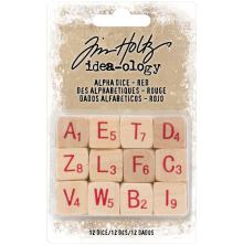 Tim Holtz Idea-Ology Wooden Alpha Dice 12/Pkg - Natural W/Red UTGENDE