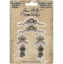 Tim Holtz Idea-Ology Metal Adornments 6/Pkg - Ribbons &amp; Bows