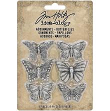 Tim Holtz Idea-Ology Metal Adornments 1in 6/Pkg - Butterflies