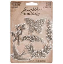 Tim Holtz Idea-Ology Metal Adornments 1.125 6/Pkg - Antique Nickel Nature