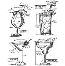 Tim Holtz Cling Stamps 7X8.5 - Cocktails Blueprint CMS335