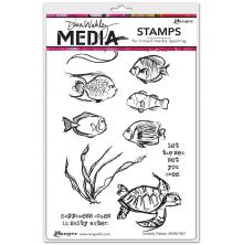 Dina Wakley MEdia Cling Stamps 6X9 - Scribbly Fishes