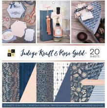 Die Cuts With A View Double-Sided Cardst 12X12 20/Pkg-Indigo Kraft &amp; Rose Gold