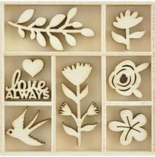 Kaisercraft Wooden Flourishes 40/Pkg - Blooming