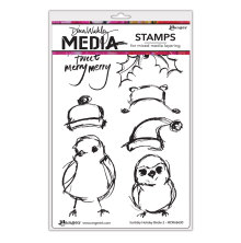 Dina Wakley MEdia Cling Stamps 6X9 - Scribbly Holiday Birdie 2