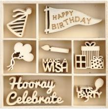 Kaisercraft Wood Mini Themed Embellishments - Oh Happy Day!