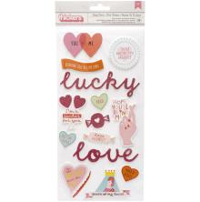 Pink Paislee Lucky Us Thickers Stickers 5.5X11 28/Pkg - Lucky Charm Phrase & Ico