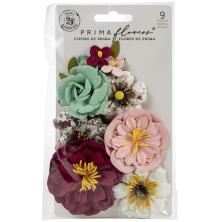 Prima Pretty Mosaic Mulberry Paper Flowers 9/Pkg - Emerald Dream UTGENDE